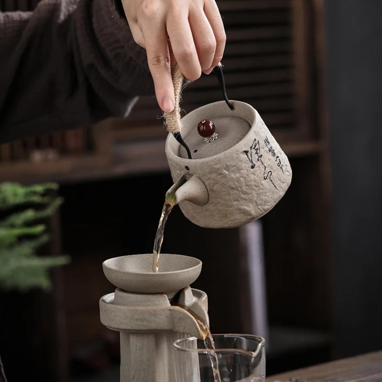Retro Japanese Kungfu Teapot Ceramic 400ml 13.5oz Beige Tea Pot