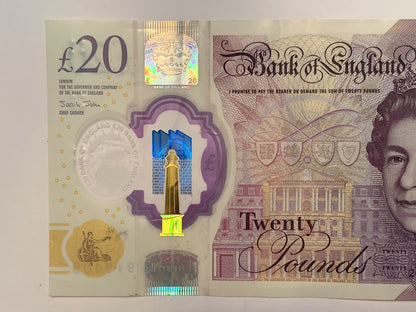 Great Britain Bank of England 20 Pound REAL Note United Kingdom Queen Elizabeth