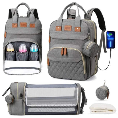 3-in-1 Baby Travel Diaper Bag with Foldable Bed