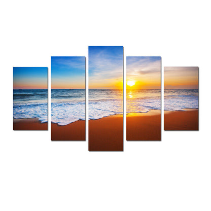 Seascape Sunrise Beach Wave 5 Pieces Canvas Wall Art Picture Poster Home Decor