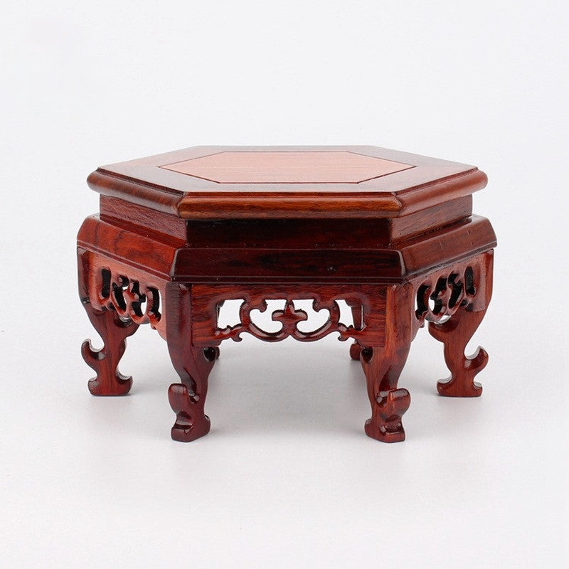 Hexagon Wooden Pedestal Vase Teapot Base Collection Display Stand Vintage