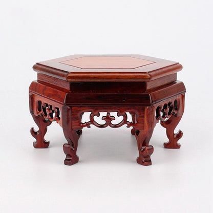 Hexagon Wooden Pedestal Vase Teapot Base Collection Display Stand Vintage