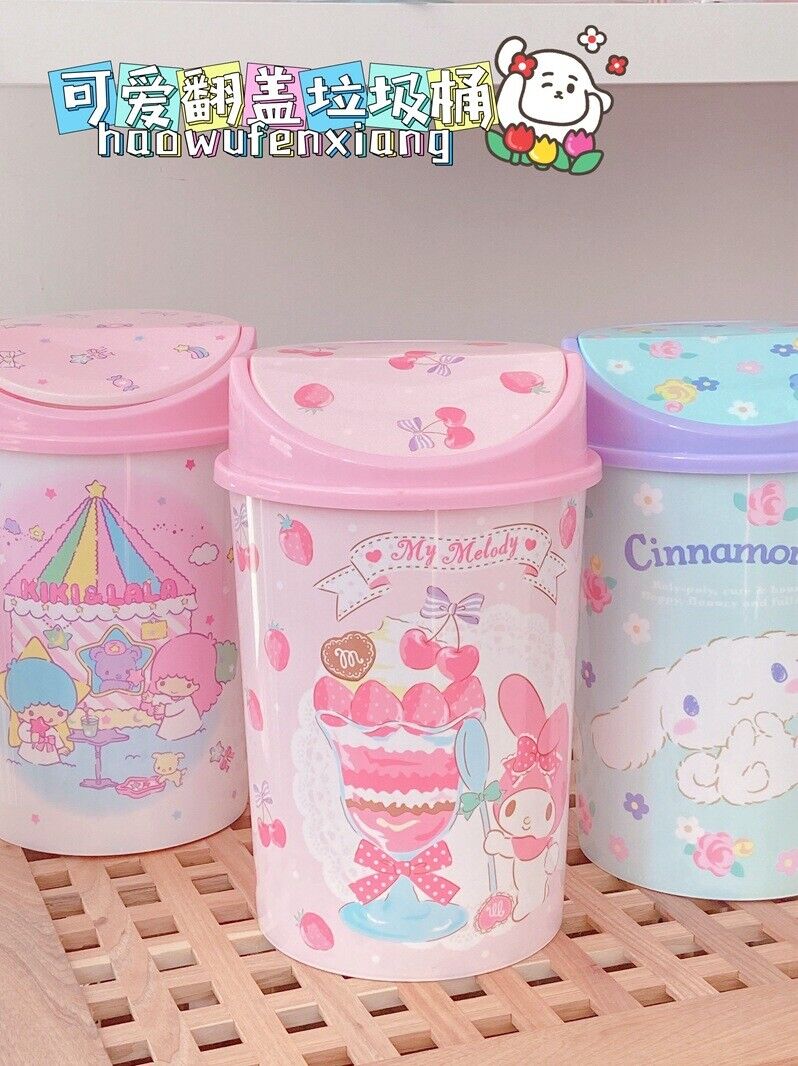 Cute HelloKitty Home Trash Can with Swing Lid Waste Garbage Bin Wastebaskets