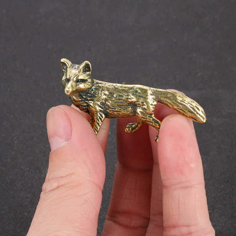 Solid Brass Fox Figurine Miniature Tea Pet Ornament Crafts Vintage Animal Statue