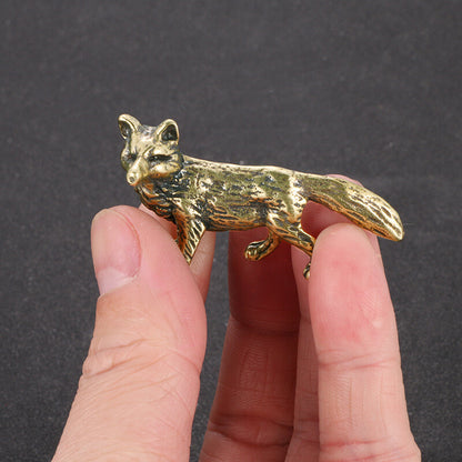 Solid Brass Fox Figurine Miniature Tea Pet Ornament Crafts Vintage Animal Statue