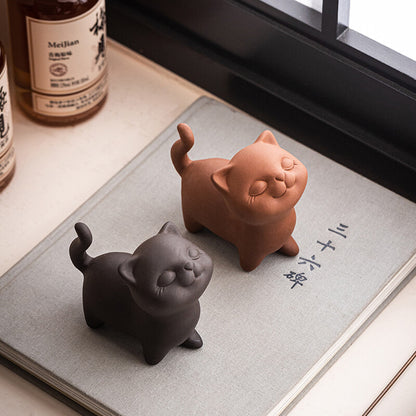 Multi Functional Tea Pet Cat Statue Yixing Zisha Purple Clay Holder for Lid New