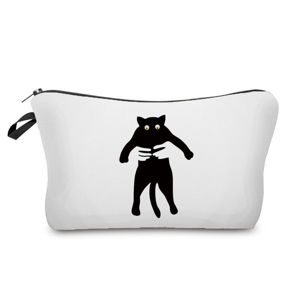 Makeup Bag Travel Storage Purse Mini Toiletry Bags Black Cat Print Cosmetic Case