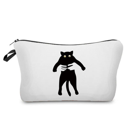Makeup Bag Travel Storage Purse Mini Toiletry Bags Black Cat Print Cosmetic Case