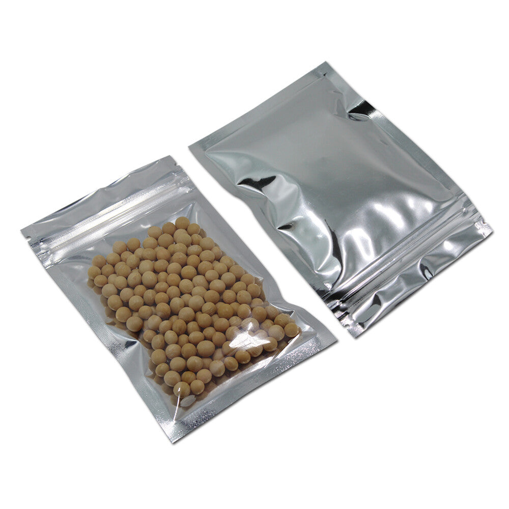 Zipper Lock Mylar Bags Clear Plastic Food Storage Bags Silver Flat