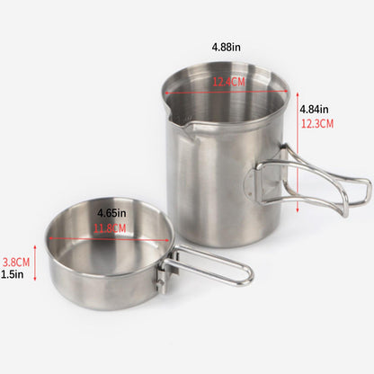 Portable 304 Stainless Steel Camping Cookware Set Hiking Tool Accessories B