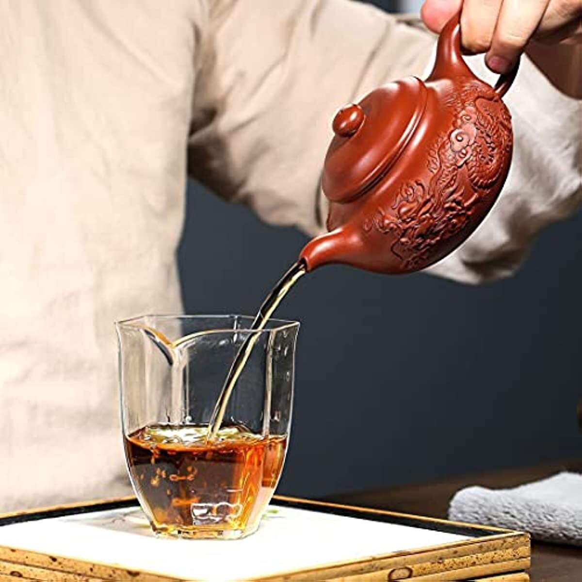Teapot 8oz Chinese Yixing Genuine Dahongpao Clay Handmade Fanggu Dragon Tea Pot