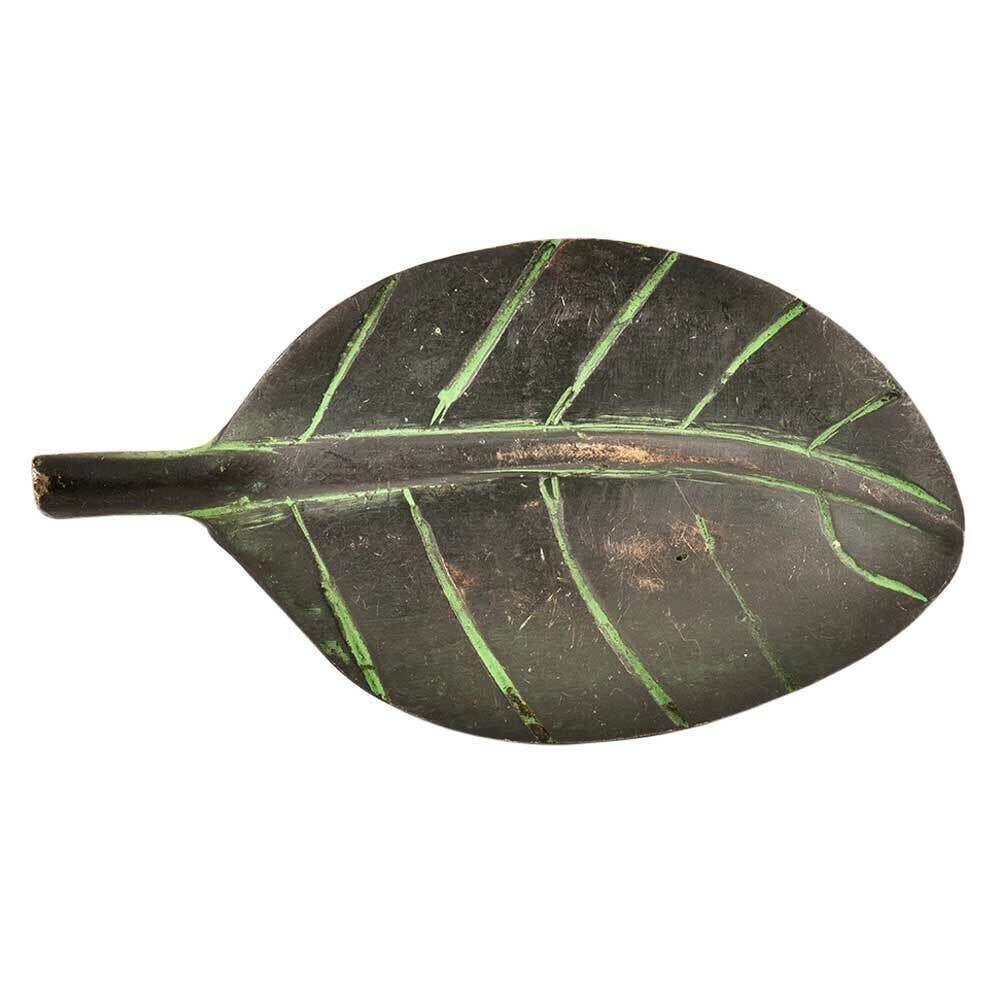 Brass Handmade Leaf Shaped Cabinet Drawer Knob With Green Patina