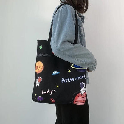 Shoulder Bag Canvas Tote Large Shopper Bag Zipper Starry Sky Print Handbag 1 PC