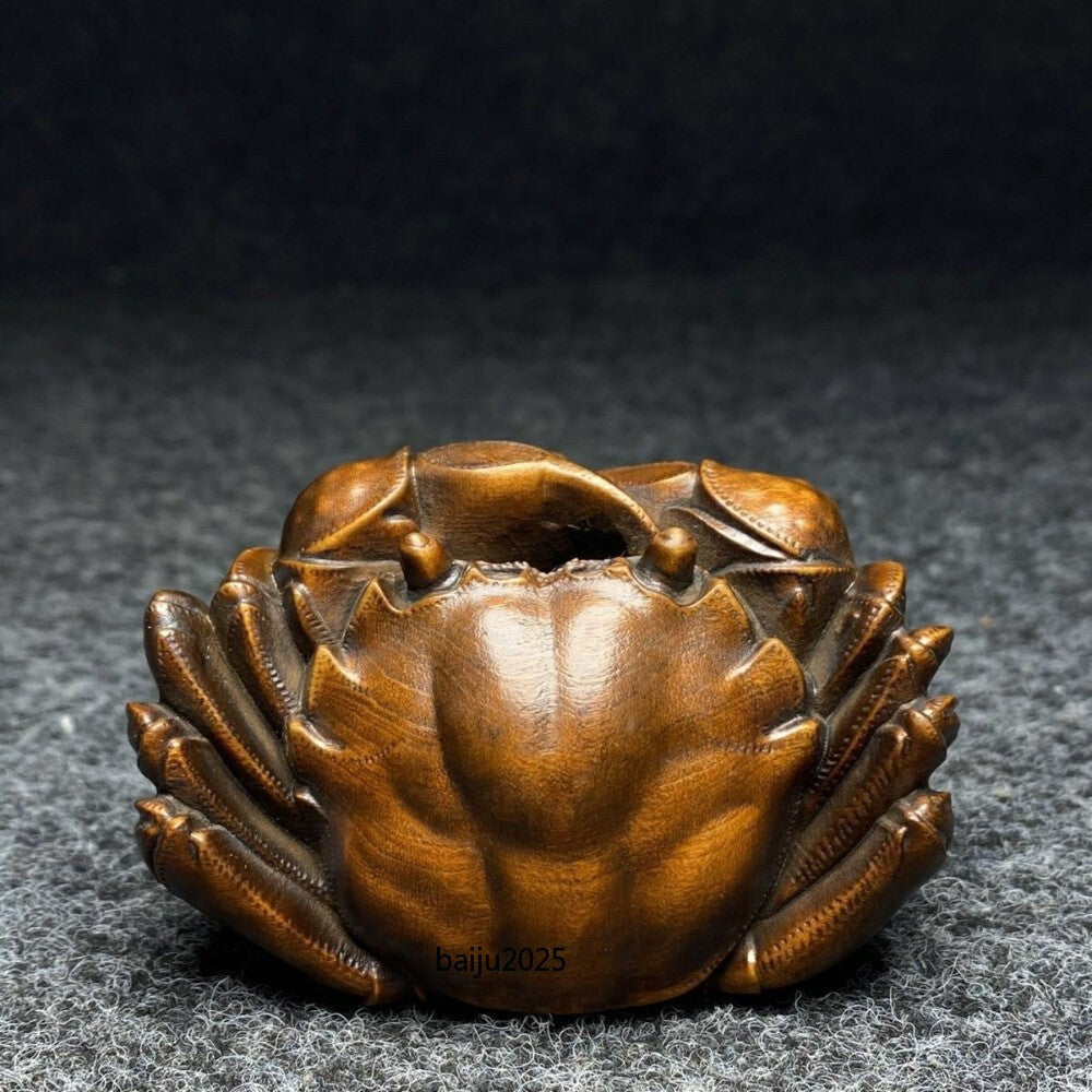 Chinese boxwood hand carved wealth crab Figure statue netsuke old collectable