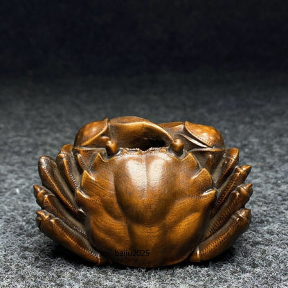 Chinese boxwood hand carved wealth crab Figure statue netsuke old collectable