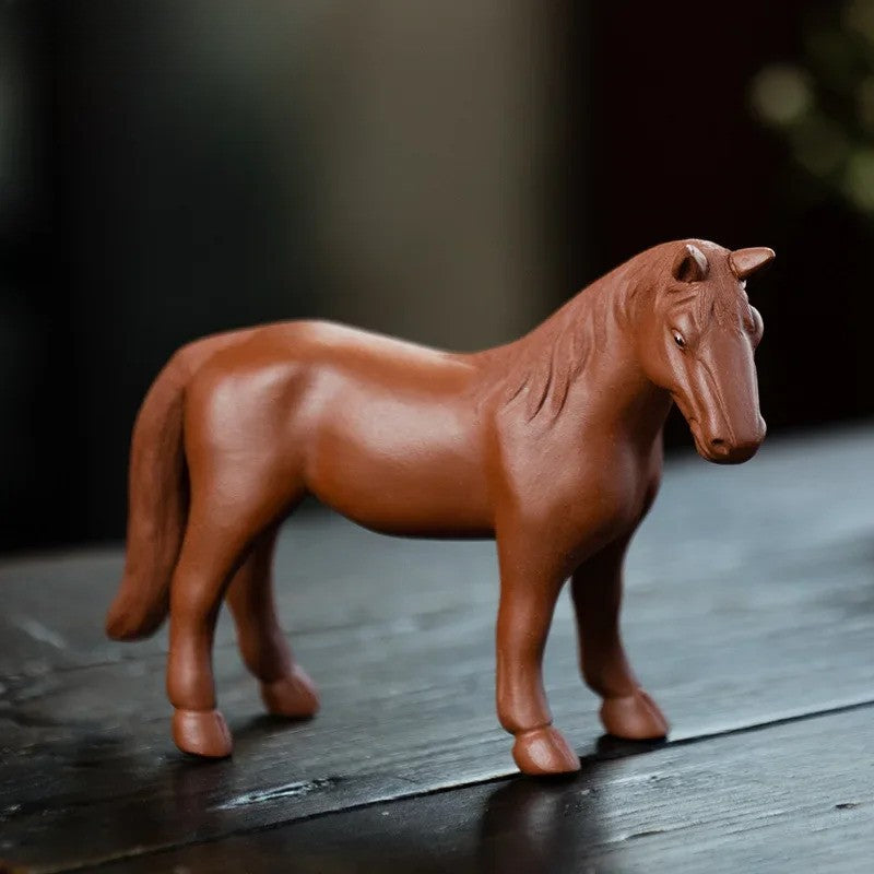 12cm Chinese Yixing Purple Clay Lucky Zodiac Horse Tea Pet Statue Ornament