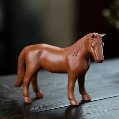 12cm Chinese Yixing Purple Clay Lucky Zodiac Horse Tea Pet Statue Ornament