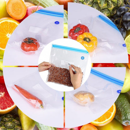 17pcs/set Reusable Vacuum Bag Food Saver Sealer Ziplock Storage Seal Pouch Bags