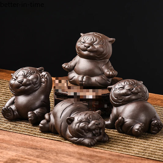 Purple Clay Tea Pet Handmade Sculpture Decor Tiger Statue Ornaments Tea Figurine