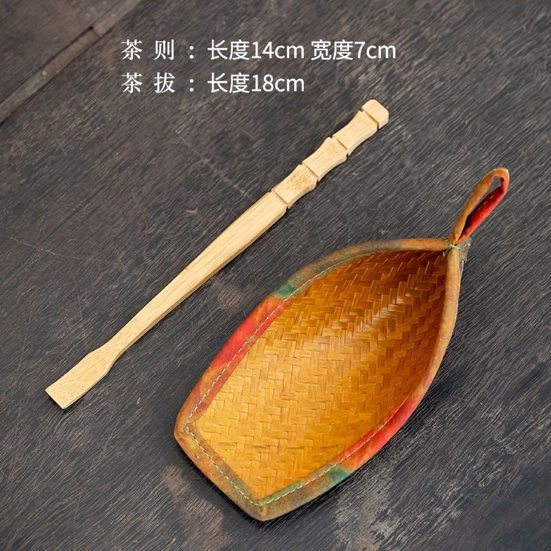 Vine Weaving and Bamboo Weaving Tea Scoop Handmade Bamboo Chinese Tea Ceremony