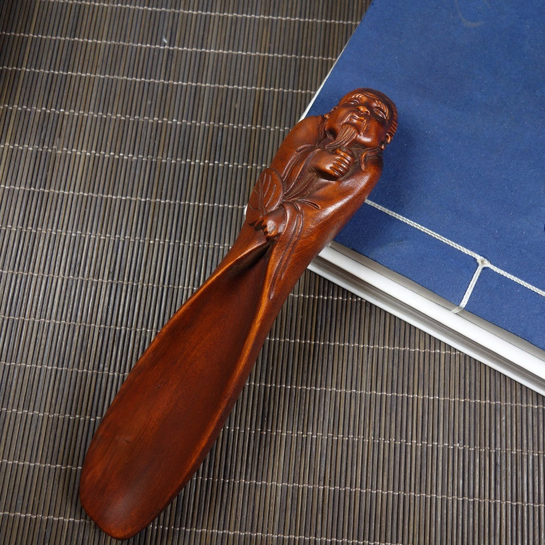 Vintage Boxwood Tea Scoop 5.91in 60g Lu Yu Carved Tea Tool