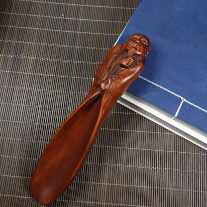 Vintage Boxwood Tea Scoop 5.91in 60g Lu Yu Carved Tea Tool
