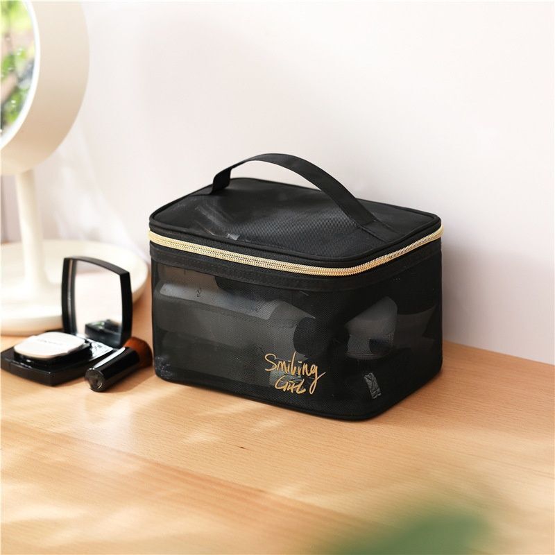 Mesh Cosmetic Bag Makeup Black Zipper Pouch Traveling Storage Toiletry Bags 1 PC
