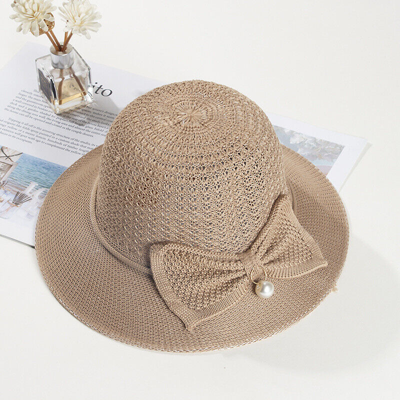 Women's Bow Large Floppy Folding Wide Brim Cap Sun Straw Summer Beach Hat New