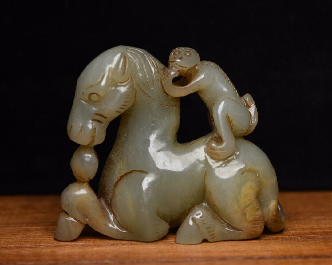 Chinese Antique Hetian Jade Carved Sculpture Exquisite Horse Statue Collections
