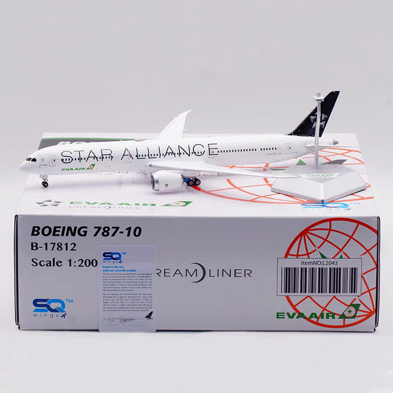 1:200 SQ Wings EVA Air Boeing 787-10 B-17812 Passenger Airplane Diecast Model