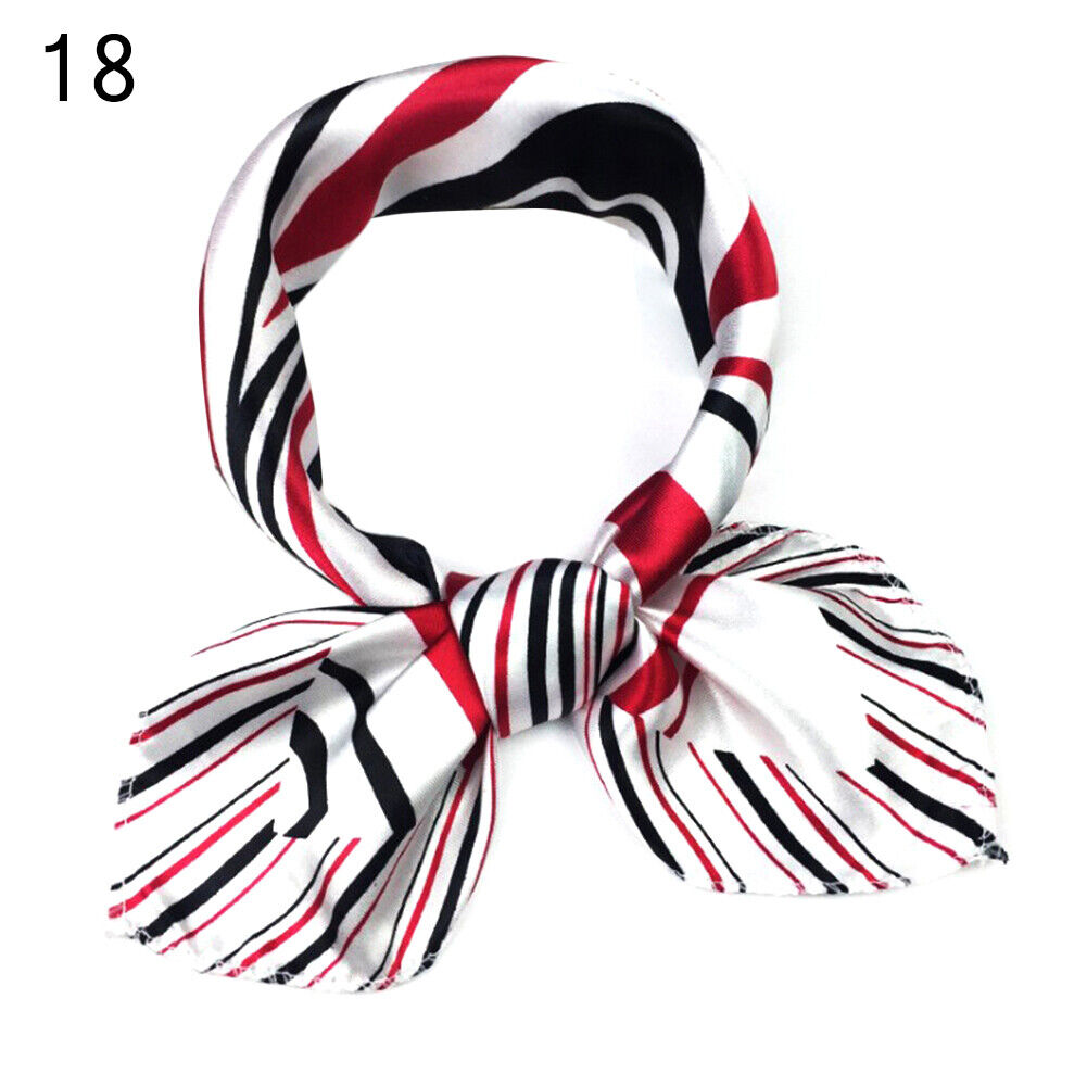 Women Small Print Silk Scarf Striped Headband Handle Bag Wristband Fashion