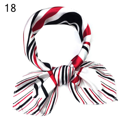 Women Small Print Silk Scarf Striped Headband Handle Bag Wristband Fashion