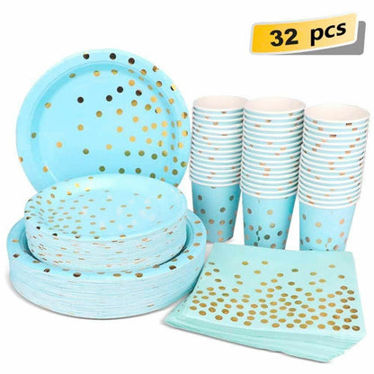 8Pcs/Set Disposable Tableware Plate/Napkin Birthday Wedding Party Decor Supplies