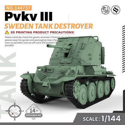 SSMODEL SS144737 1/144 Military Model Kit Sweden Tank Destroyer Pvkv III WAR WoT