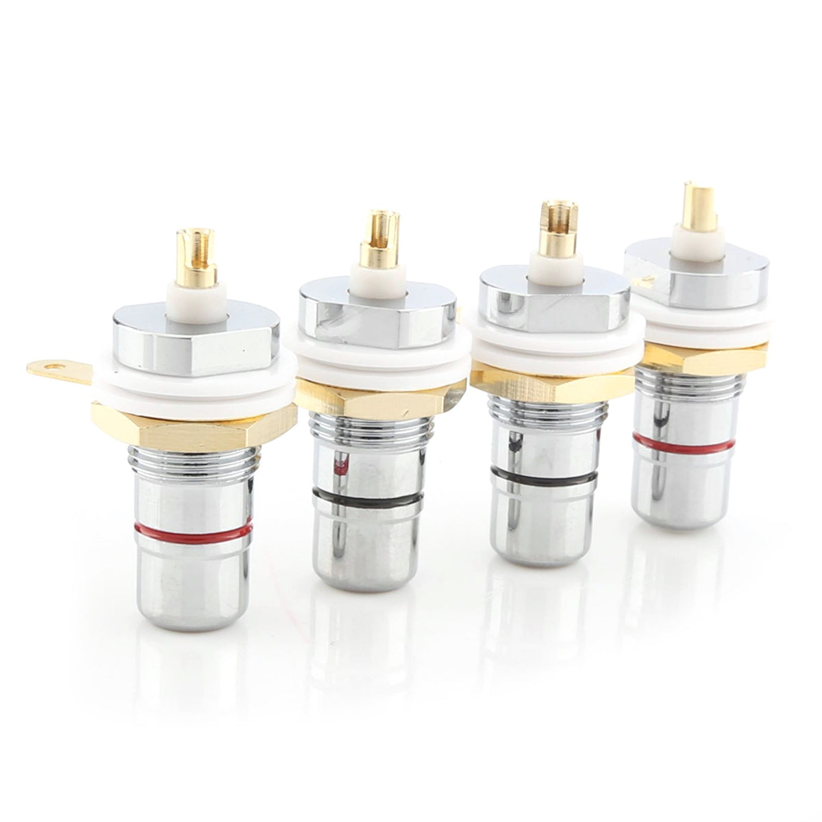 4x Rhodium RCA Socket Set Female Panel Mount Plug Audio DIY Terminal Chassis