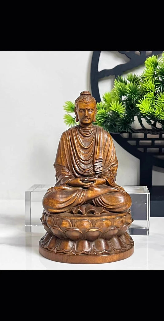 5.2" Boxwood Carved Shakyamuni Statue Artwork Figure Table Decor Collections