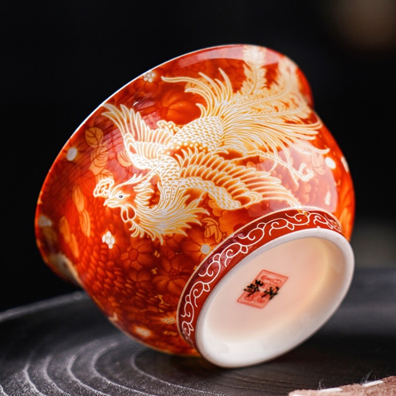 Ceramic Gilding Tea Cup Dragon Phoenix Print Master Cup 135ml Chinese Tea Cups