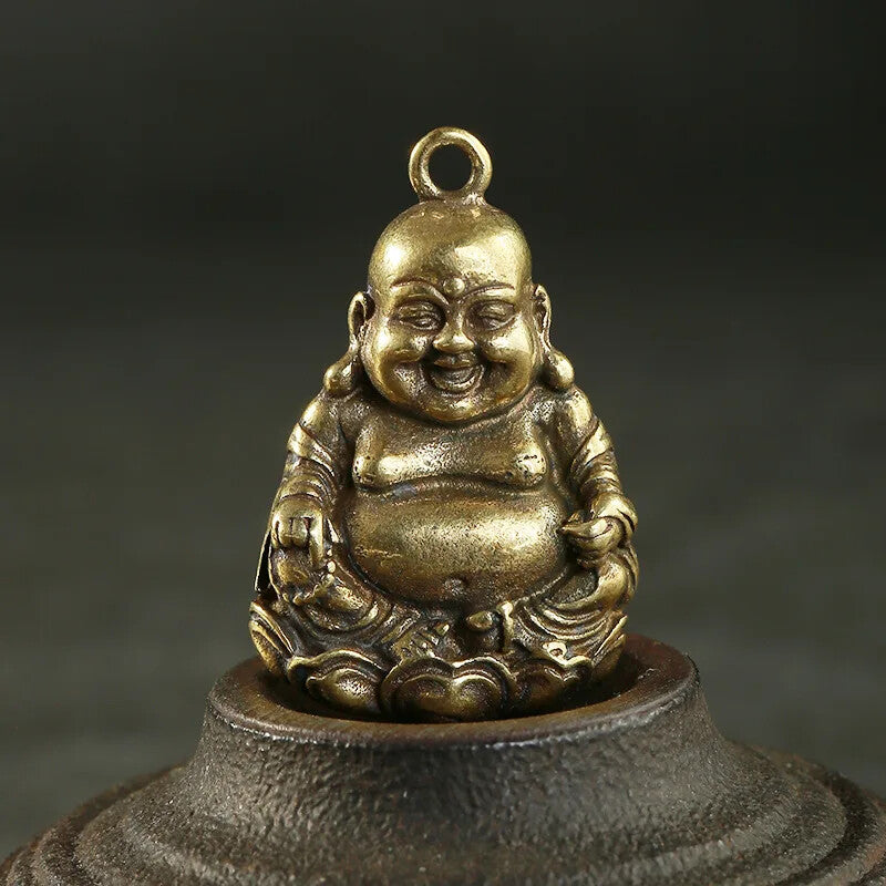 Solid Brass Smiling Maitreya Buddha Figures Tag Keychain Pendant Bodhis