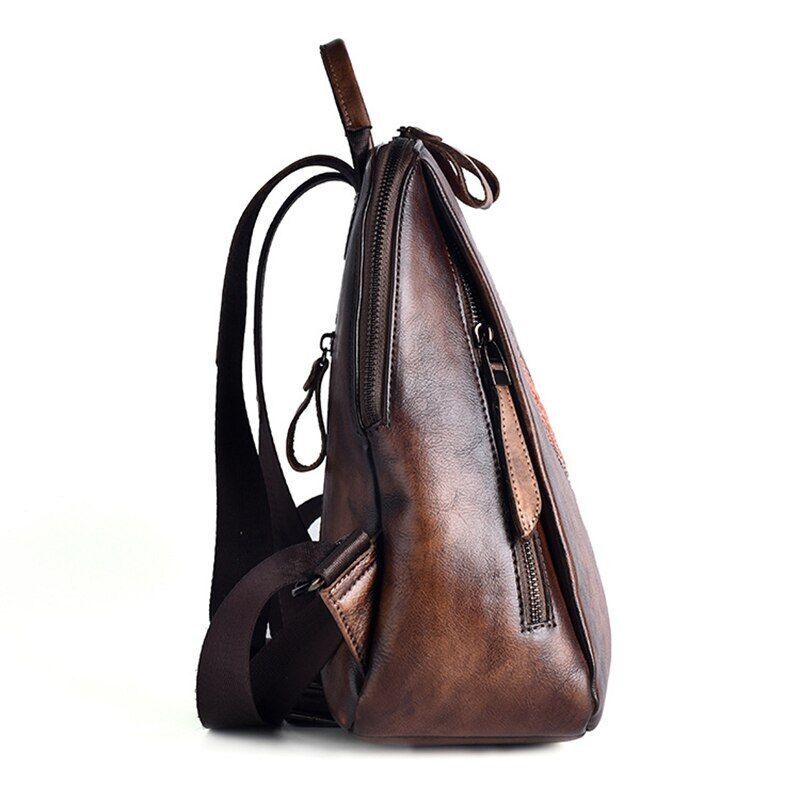 Travel Bag Vintage Rucksack Embossed Leisure Daypacks Genuine Leather Backpacks