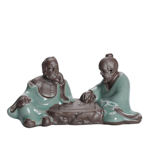 Creative Tea Pet Kids Playing With Chess Statue Porcelain Tea Play Home Deco.
