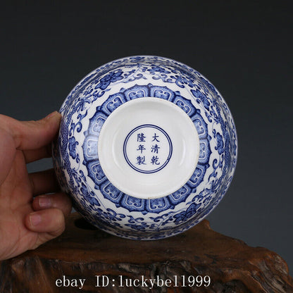Chinese Qing Qianlong Old Antique Porcelain Blue White Dragon Bowl