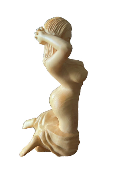 Hand Carved Model Sexy Beauty Girl Woman Boxwood Art Sculpture Statue Figurine