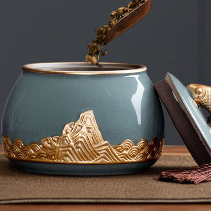 13.6cm Ceramic Tea Caddy Sealed Cans Tea Storage Jar Chinese Kung Fu Tea Set