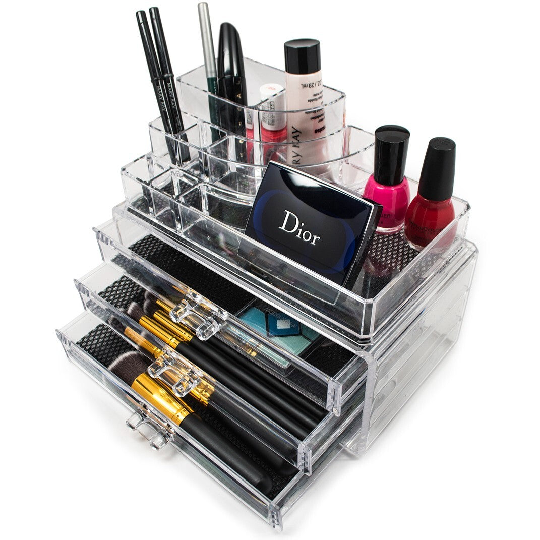 Clear Acrylic Makeup Organizer with 3 Large Drawers - Chest Case Storage Holder