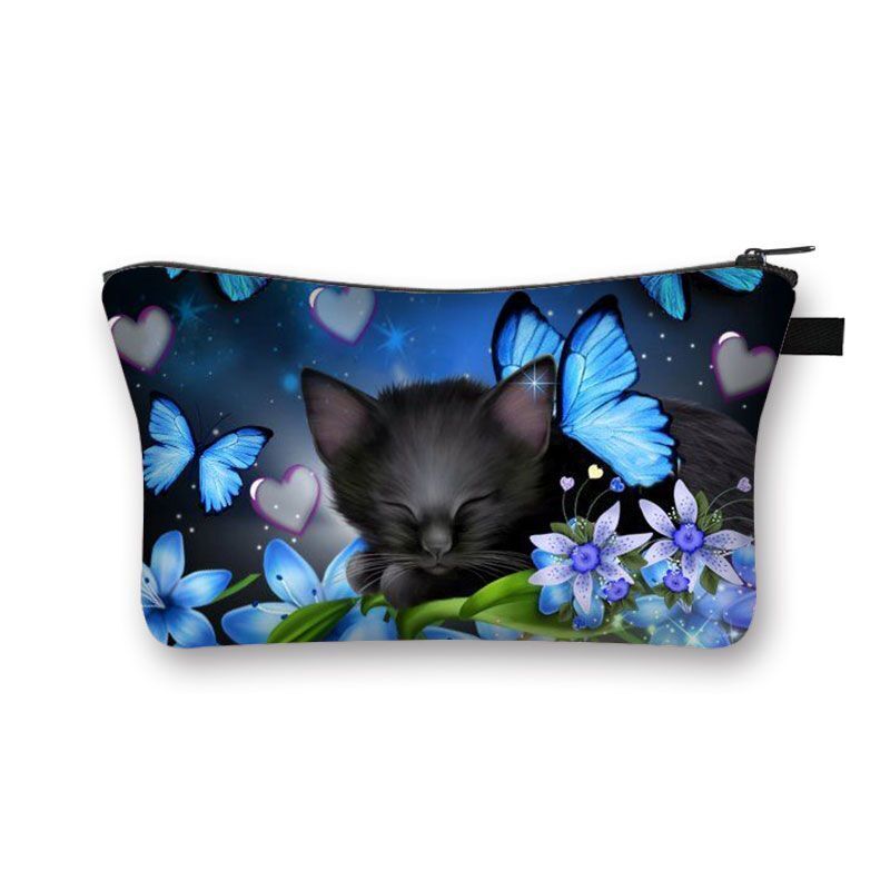 Cute Cat Print Cosmetic Traveling Makeup Bags Cosmetic Storage Purses 5*20*10 CM
