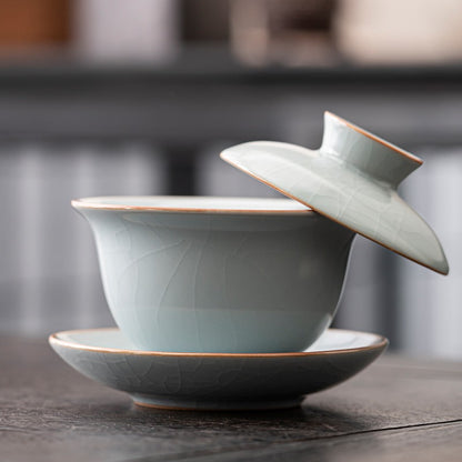 Rukiln Cover Bowls Teacups Single Tea Bowl for Household Sancai Ceramic Tea Set