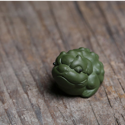 Chinese Zisha Purple Clay Tea Pet Frog Statue Small Size Green Clay Tea Play New