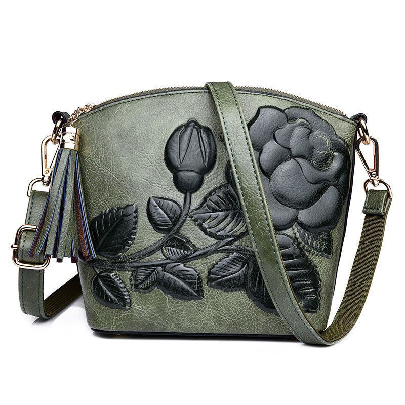 Messenger Leather Shoulder Bag Crossbody Vintage Purse Embossed Tassel Shell Bag