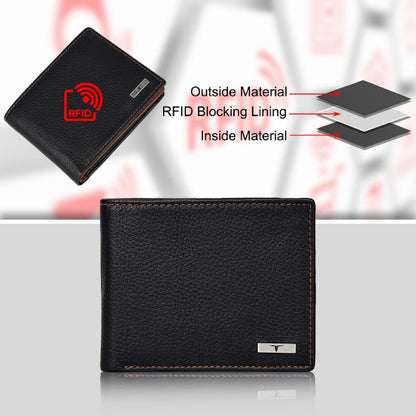 NEW BLACK/REDWOOD BI-FOLD LEATHER MEN'S WALLET RFID PROTECTION GIFT ITEM