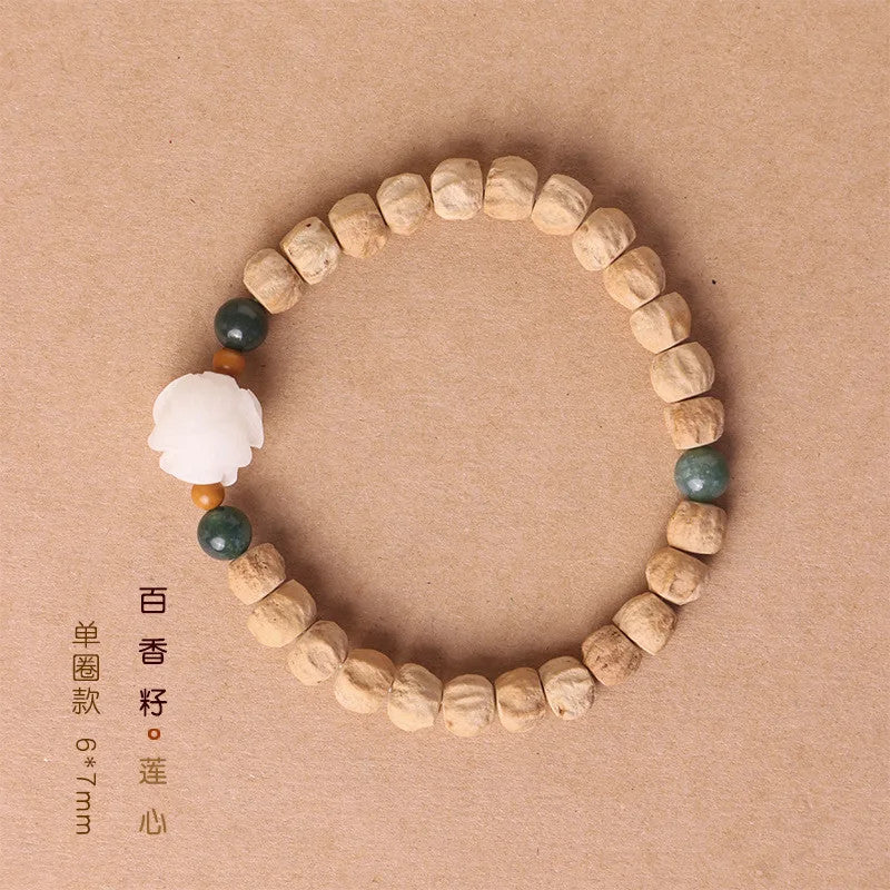 Natural Bodhi Lotus Jade Bracelet Good Luck Hand Strings Buddhist Prayer Beads